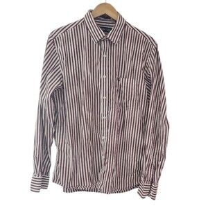 Allen Solly 100% Pima Cotton Striped Dress Shirt 42 Burgundy White Button Down